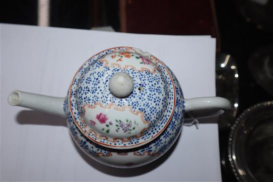 An 18th century Chinese export famille rose teapot and cover and a similar coffee cup Teapot 14cm high